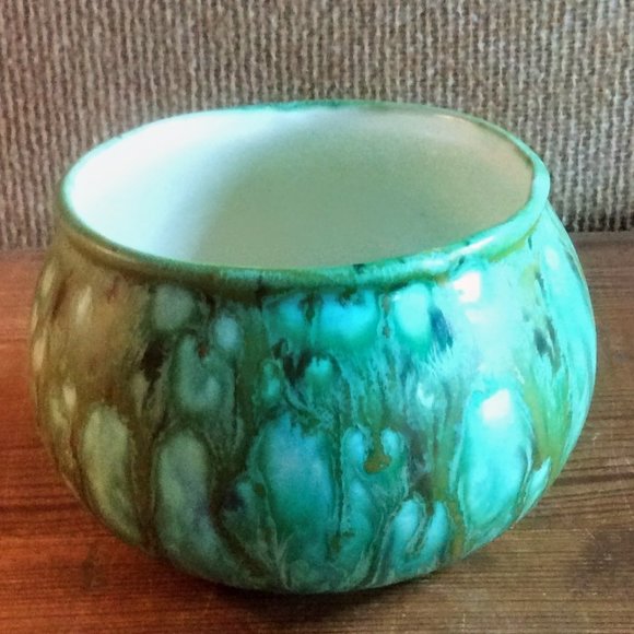 Signed Green Ceramic Vintage Art Pottery Bowl Handmade Late Century Style Unique - Picture 4 of 7